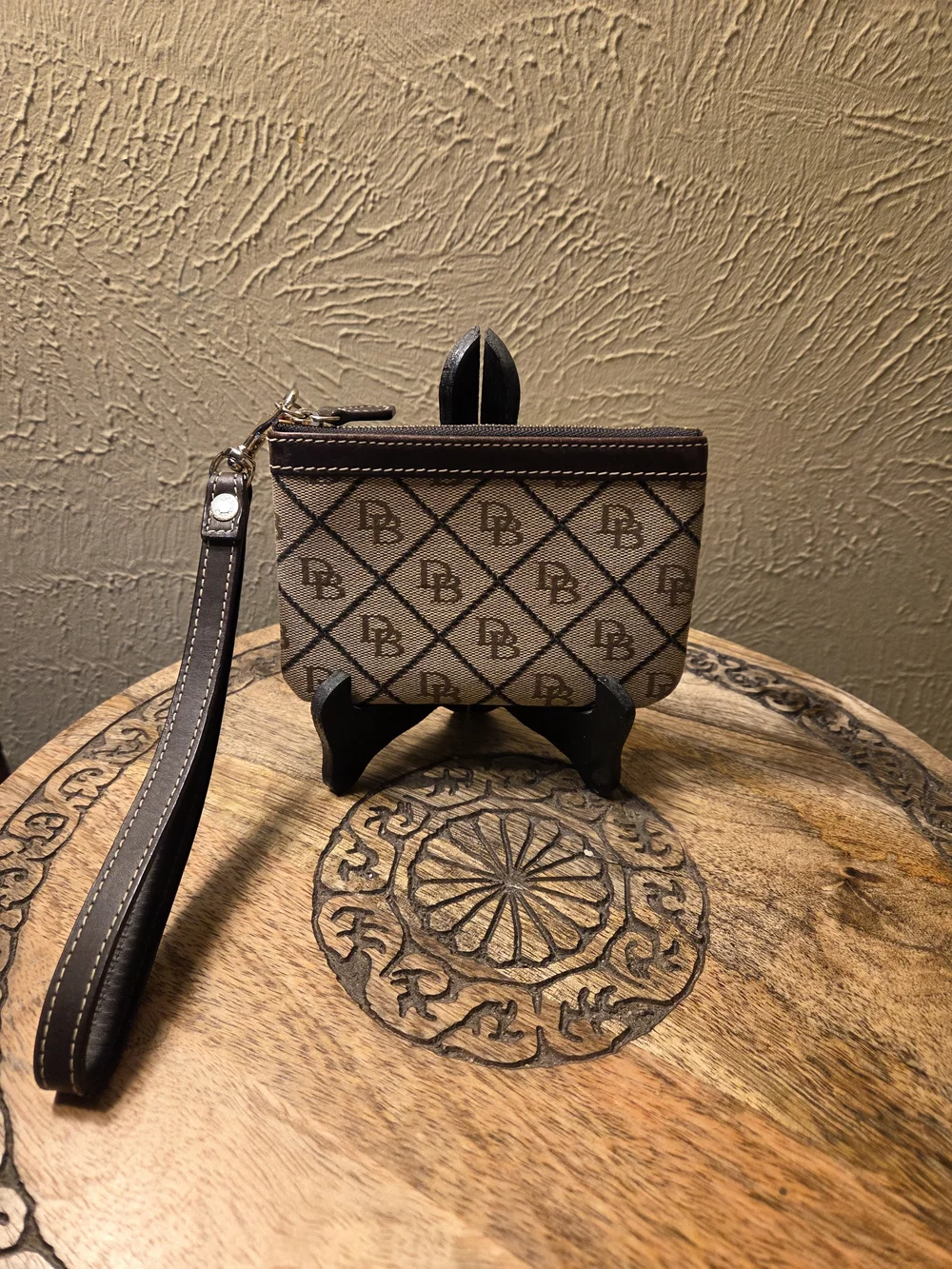 Dooney & Bourke Monogram Brown Canvas Wristlet Pouch